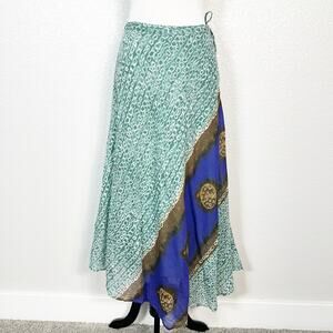 The Territory Ahead Boho Artsy Fairy Sundara A Line Maxi Skirt Green Batik SP